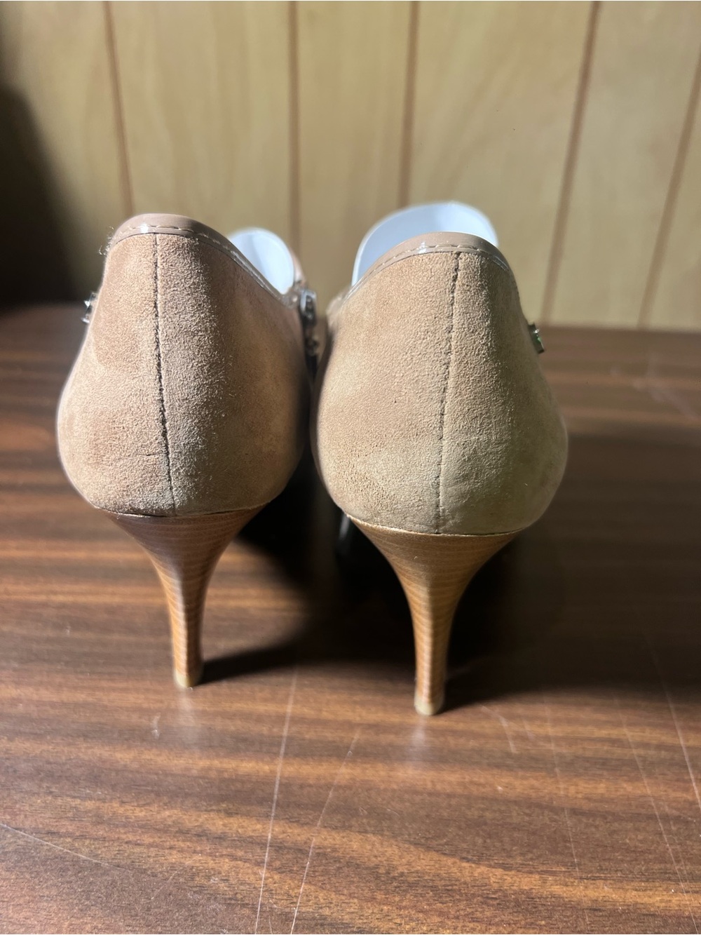 Calvin Klein Taupe Suede Heeled Ankle Booties - Picture 6 of 8